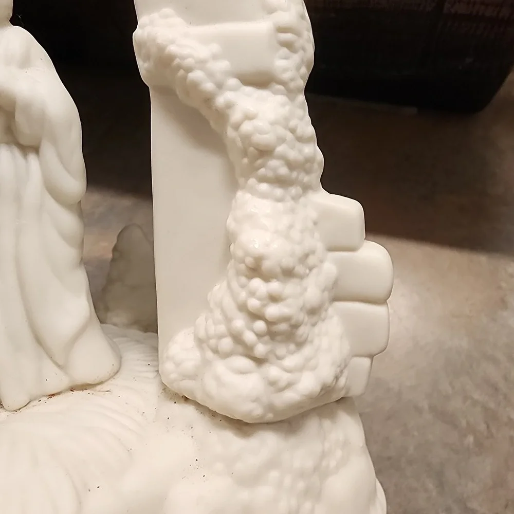 Musical Nativity Figurine Plays Silent Night Off White Bisque Holy Family 8 in.